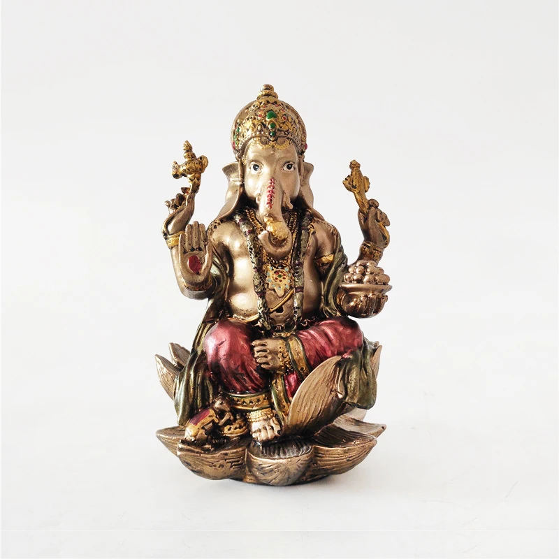 Gold Color Resin Hindu God Elephant Idols India Buddha Fengshui Ganesh Statue