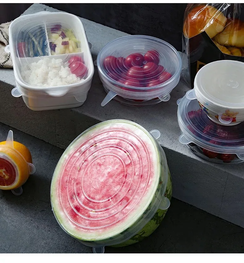 
Factory wholesale colors can be customized 6pcs Pack Reusable durable Flexible silicone stretch lids 