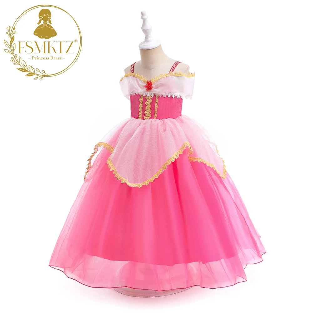 Halloween princess costume for girls Ice Snow New Sleeping Beauty Aurora Princess Dress Girls Off-Shoulder Tulle Holiday Perform