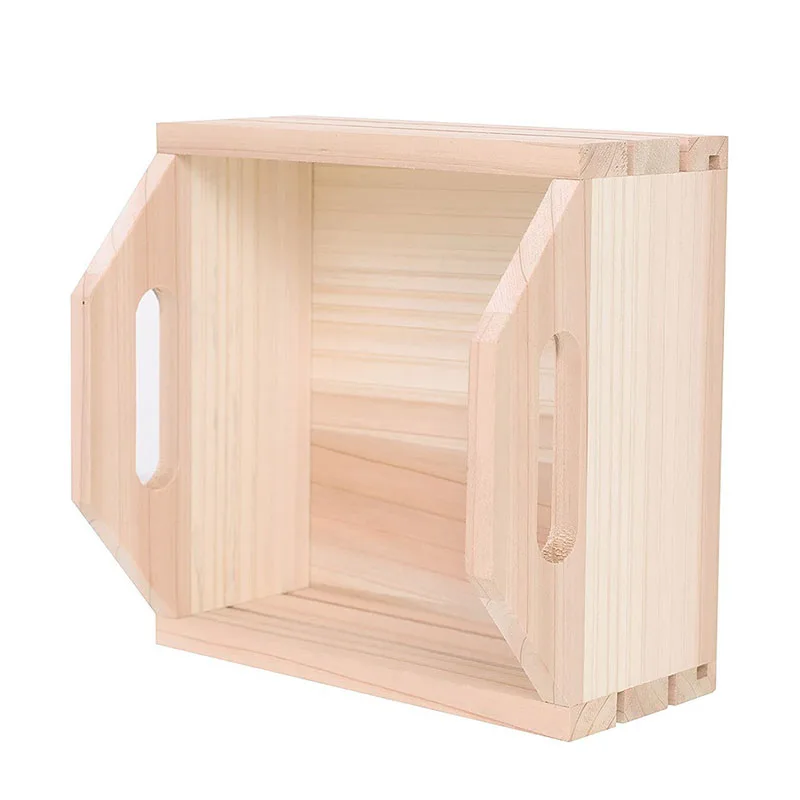 Simplicity Style Custom Logo no lid large Wooden craft Box With Handle unfinished Packaging Wood Box with handle