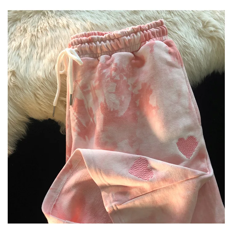 Custom Label 2021 Summer Korean Style Casual Women Embroidered Love Tie Dye Printed Loose Short Pants Elastic Waist Women Shorts