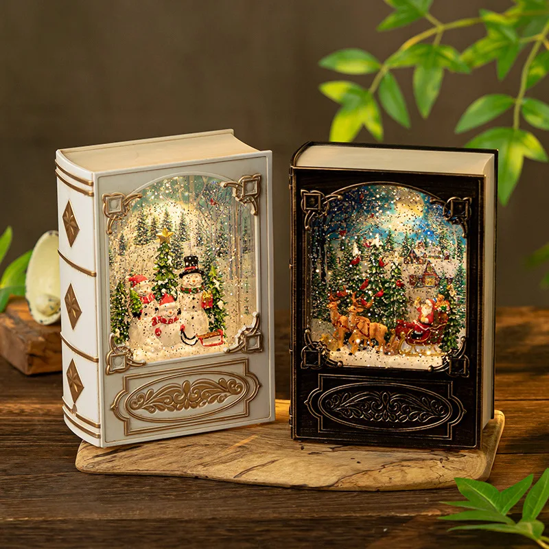 Creative Christmas Book Snowman Decorations Snow Water Lantern Retro Gift Crafts Music Box