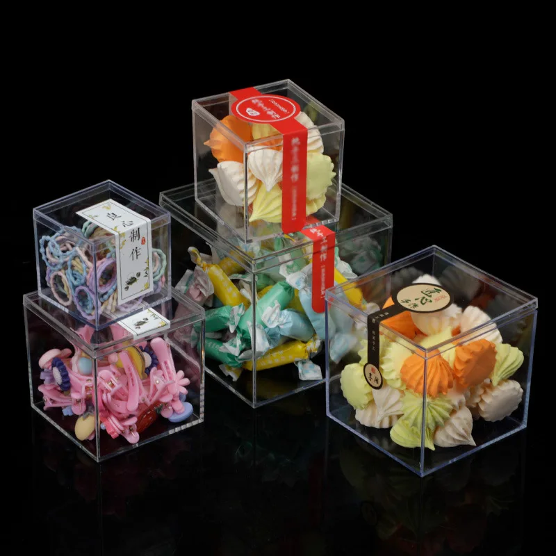 Small Square Acrylic Clear For Wedding Candy Packaging Hard Plastic Storage Stackable Cube  With Lid Transparent PS Shipping Box