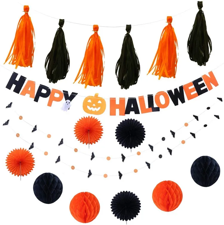 Ximen Stone 2020 Halloween Party Decoration,Including Paper Banner Fans Honeycomb Tassel Festival Set