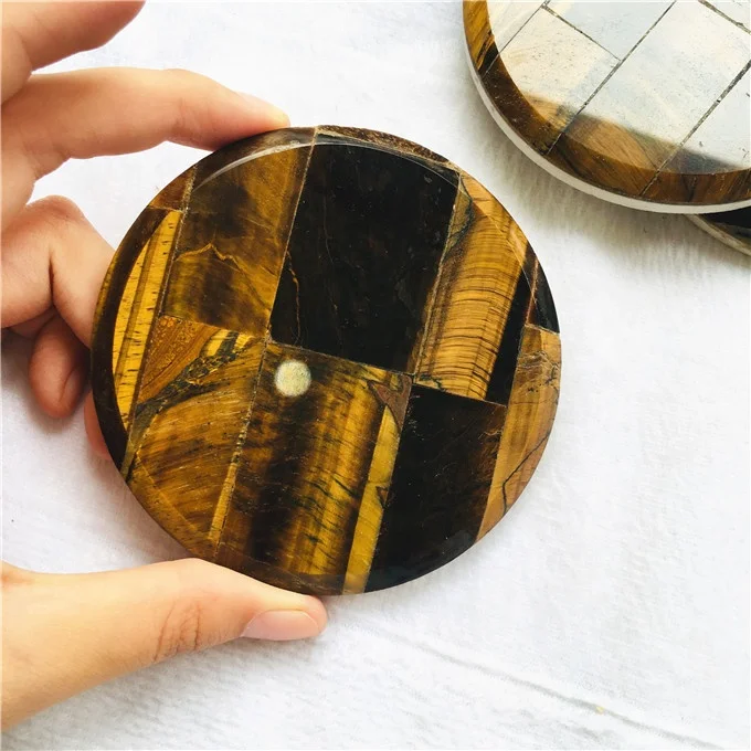 Roundness Coasters crystal coaster tiger eye quartz slices Tea Cup Pad