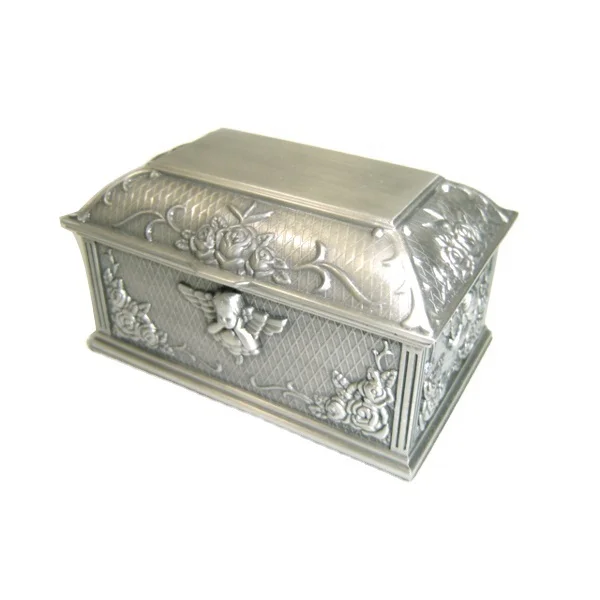 Pewter Polished Metal Jewelry Box With Velvet