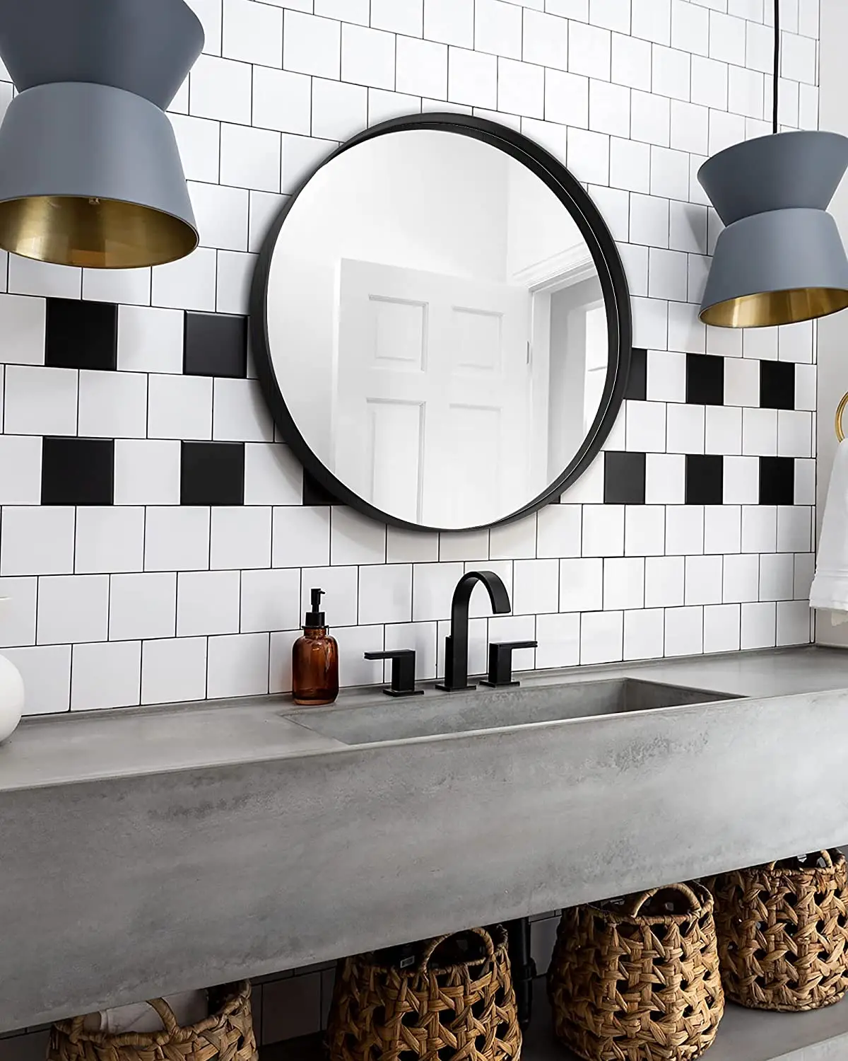  Black round circle recessed mirror premium metal framed wall-mounted hanging for bathroom washroom bedroom home