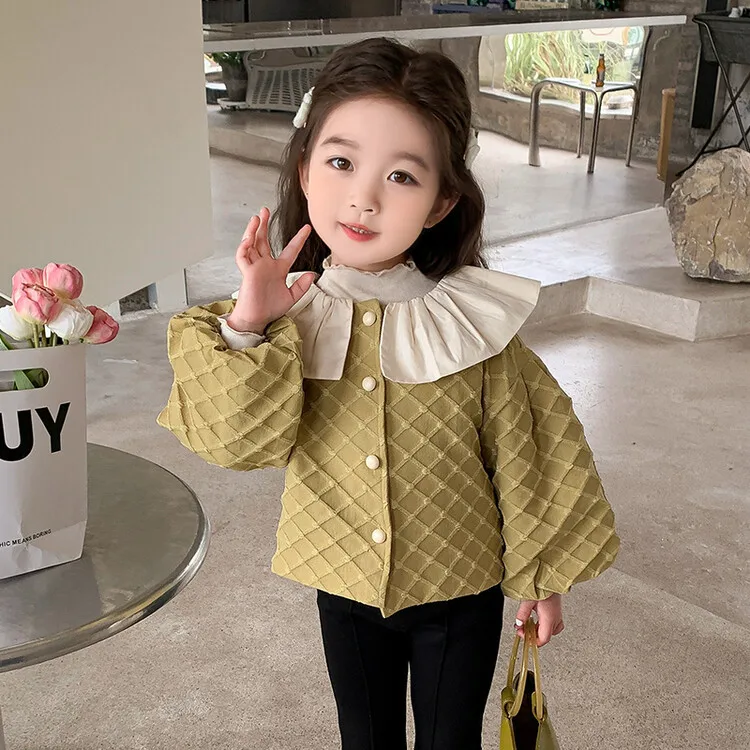 New Korean Style Spring Autumn Children Outwear Puff Sleeve Jacket Sweet Princess Baby Girl Coat
