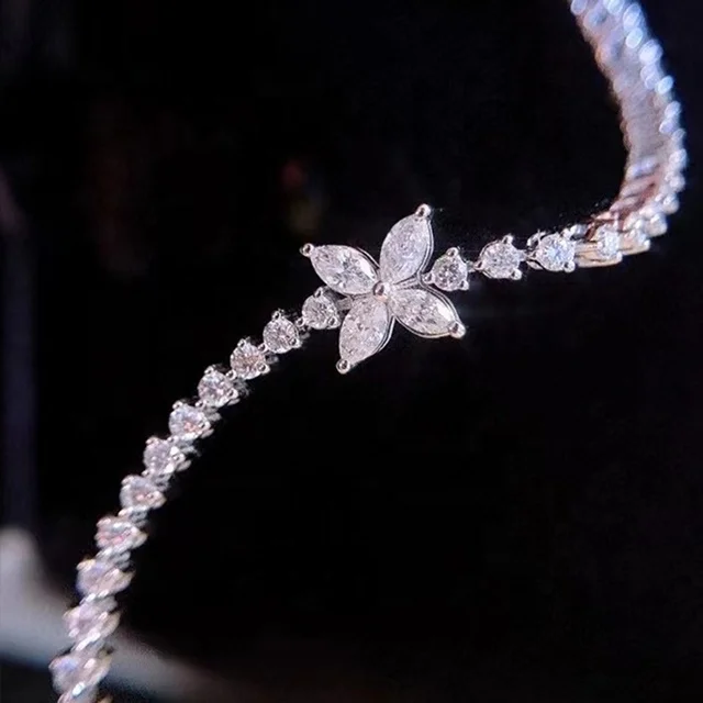 Xinfly Horse Eye Four Leaf Clover 1.95ct Diamond 18k Gold Tennis Bracelets