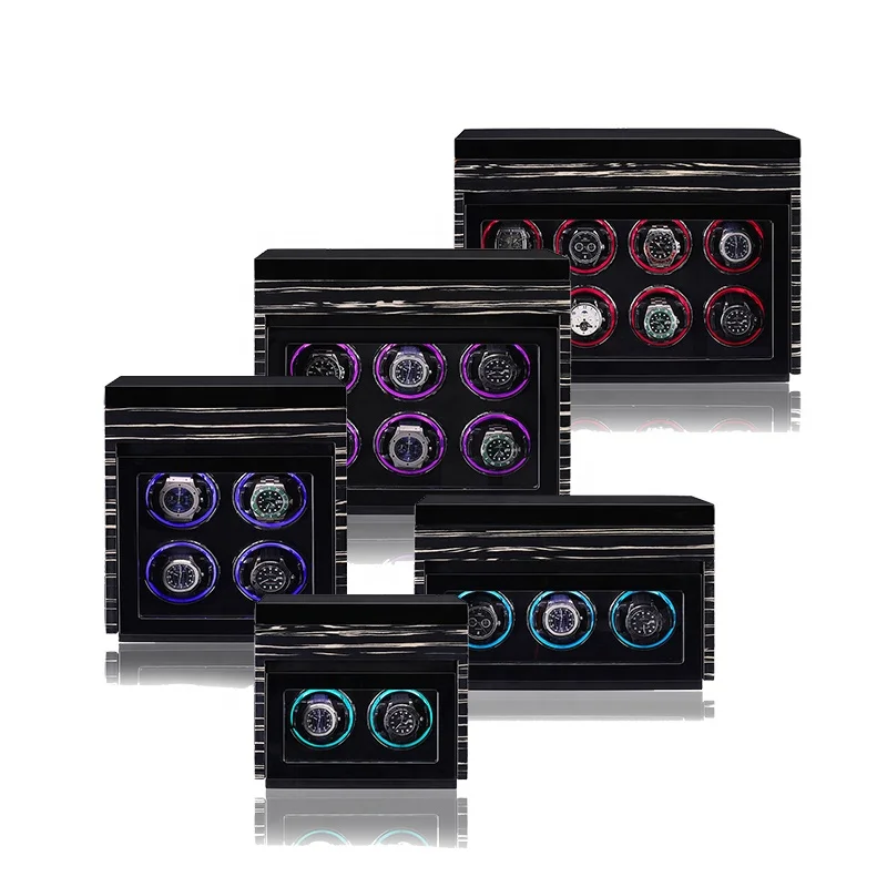 Premium Piano Lacquer 2 3 4 6 8 Watch Winder Mabuchi Circle Motor Luxury LCD Touchscreen RGB Light Black Watch Winder Automatic