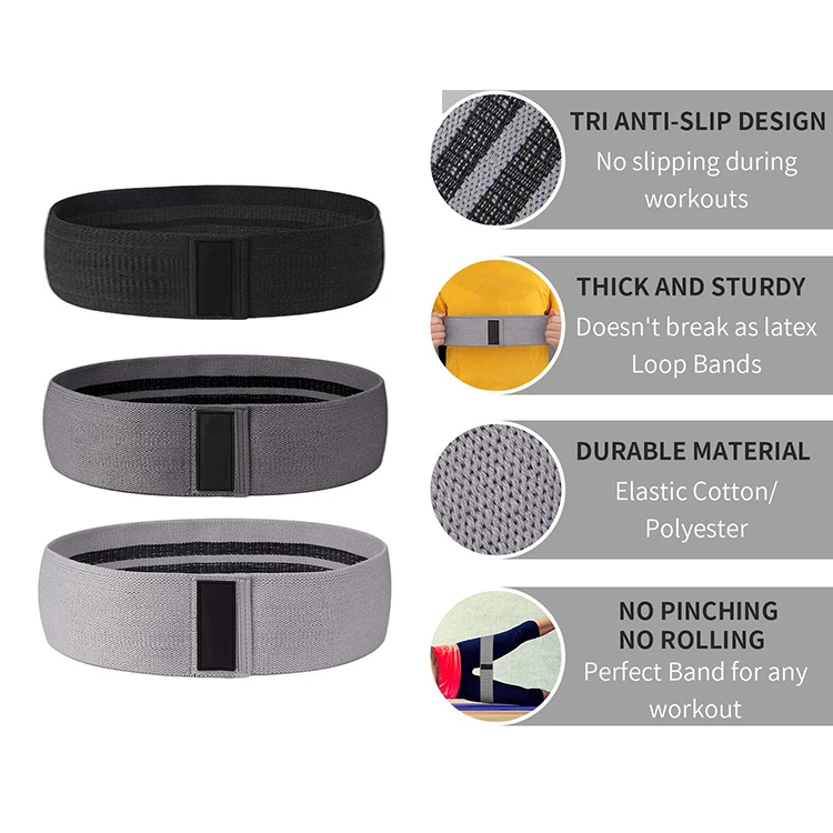 Amazon Wide Fabric Elastic Exercise Bands Set Workout Booty Hip Bands Resistance Loops Bands with Logo