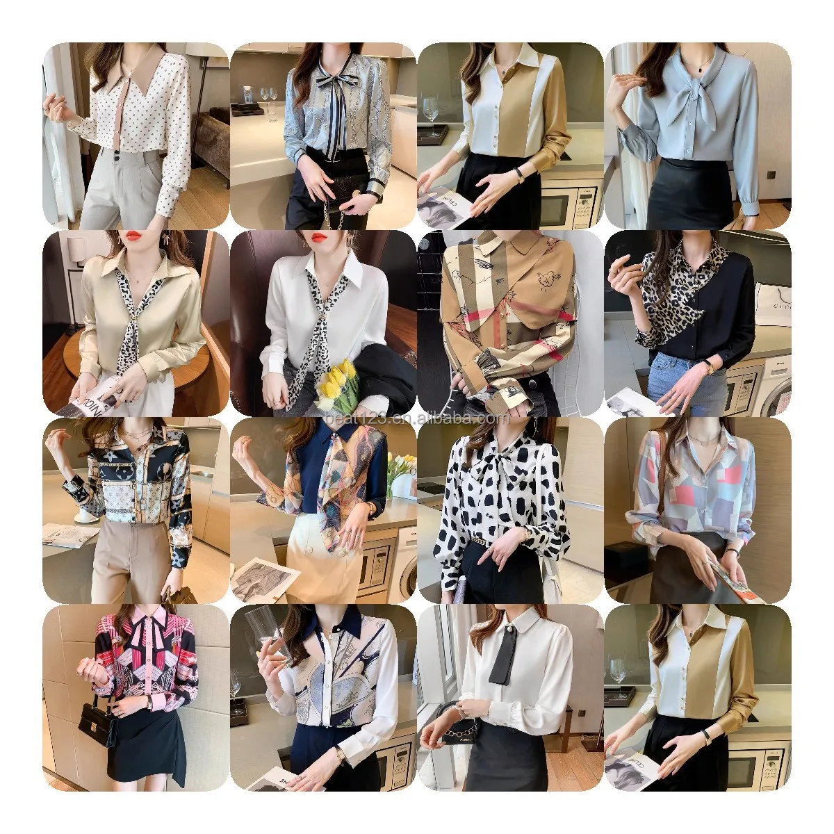 2024woman Tops Loose Long Sleeve Buttons Turn-down Collar Women's Blouses Shirt Print Summer for Women Adults Chiffonknitted