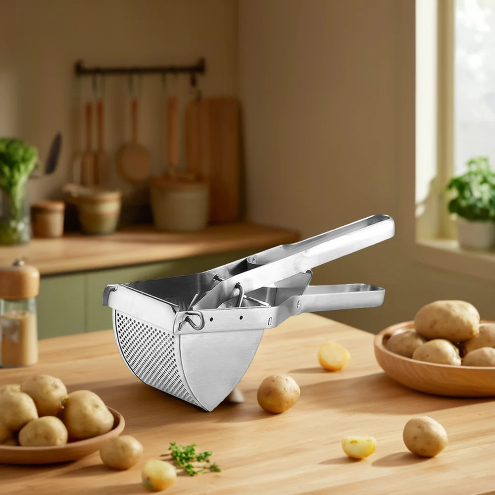 12-Inch Heavy-Duty Stainless Steel Potato Ricer Food Press Strainer for Fruit and Vegetables Versatile Potato Masher Tool