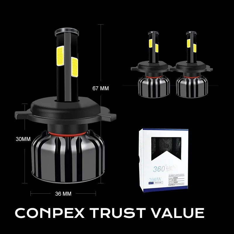 360Light Brand 4sides LED headlights 4A series H4 7000lm high low beam inexpensive car head light