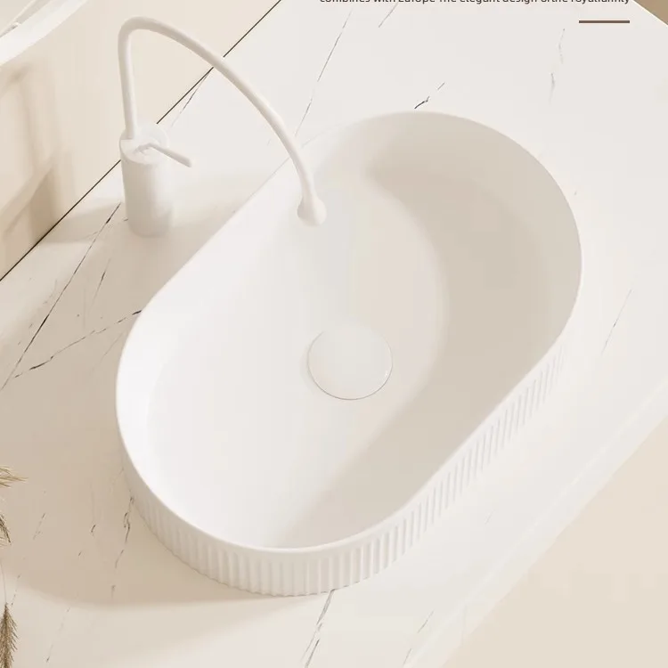 Longstar Vertical Scandinavian Style Round Countertop Basin Oval Household Handwash Basin Ceramic Basin New Washstand Washbasin