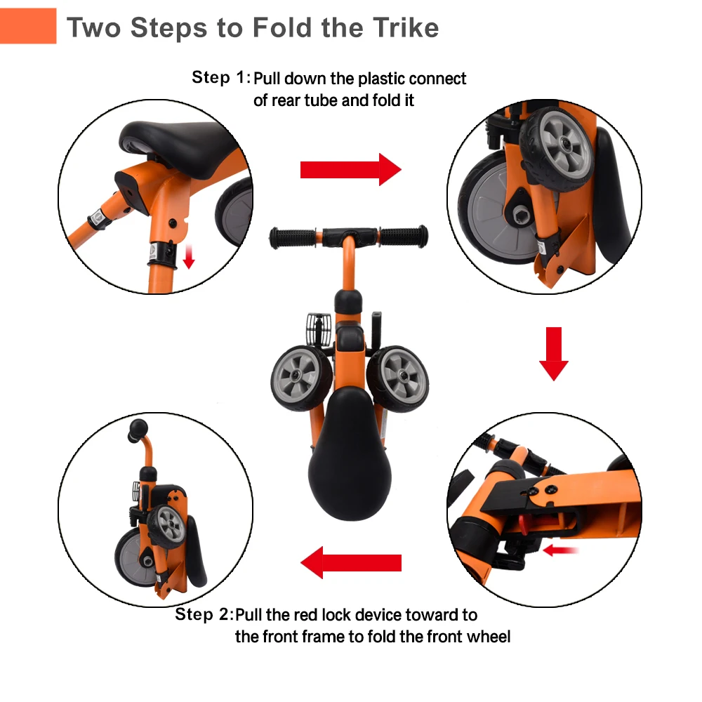 Korimefa wholesale CE approved  Baby tricycle car Balance Toys easy  2 in 1 folding tricycle