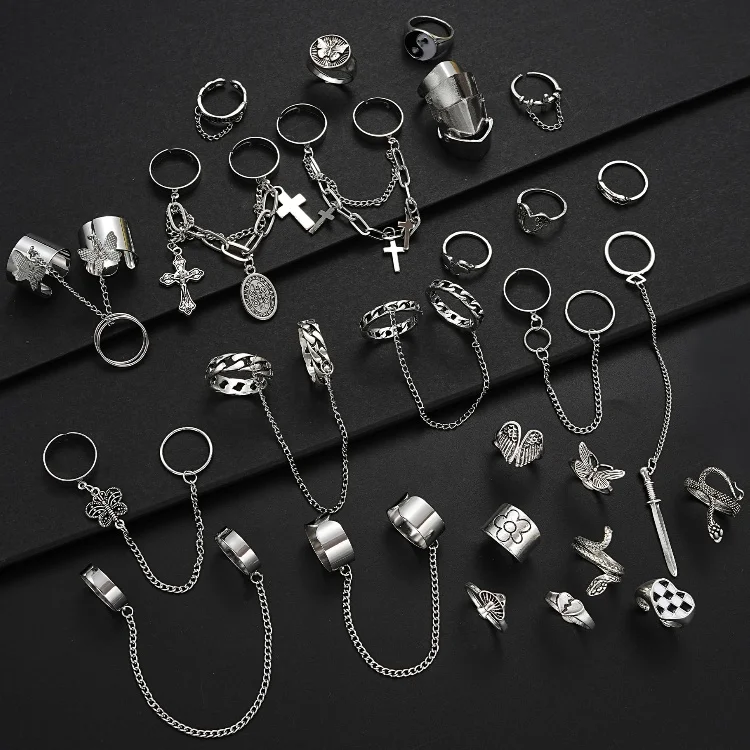 New 925 Sterling Silver Open Adjustable Retro Punk Black Ring Snake Bat Spider Shape Cool Gothic Halloween Ring for Unisex