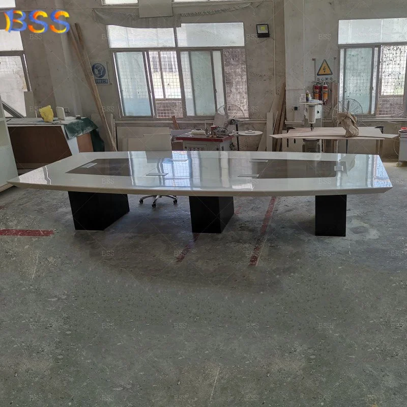 BSS Wholesale Modern Style 14 foot Long 16 Seater Marble Top Office Boat Shape Boardroom Desk And Chairs