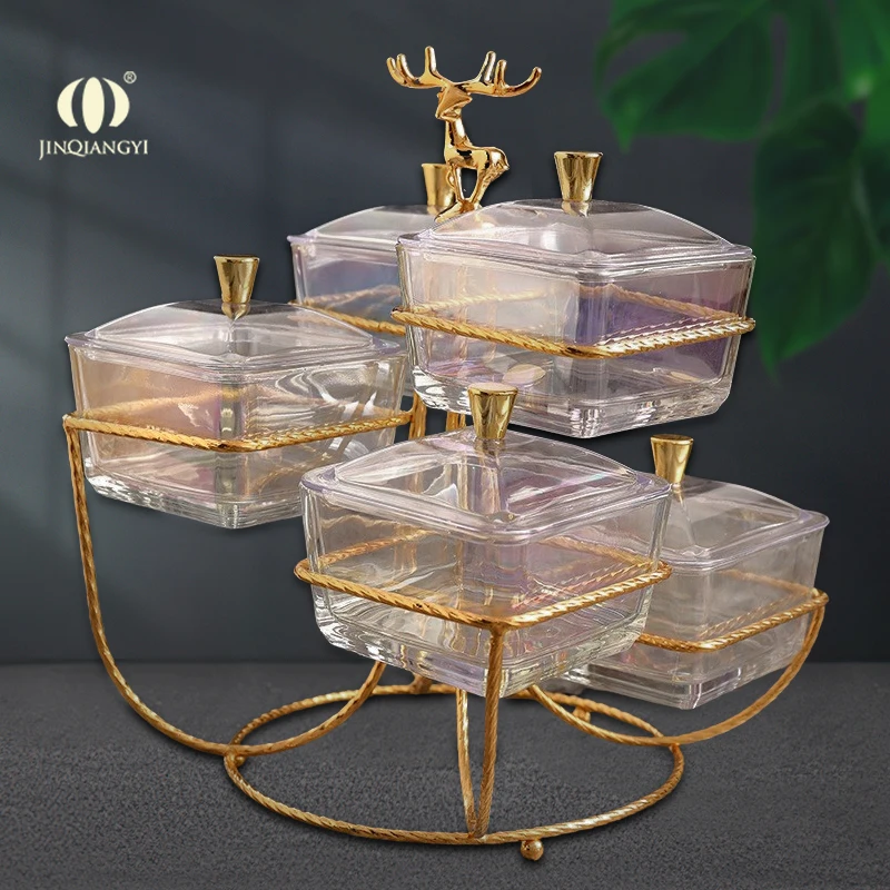 European Creative Glass Snack Plate Dried Fruit Tray Dessert Stand Crockery Dinnerware Set