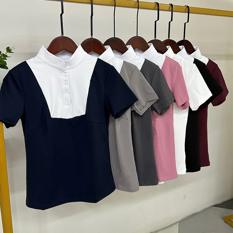 Hot Sale Burgundy Classic Equestrian Clothing Horse Riding Tops Women Competition Show Shirts Racing Soft  Short Sleeve T-shirts