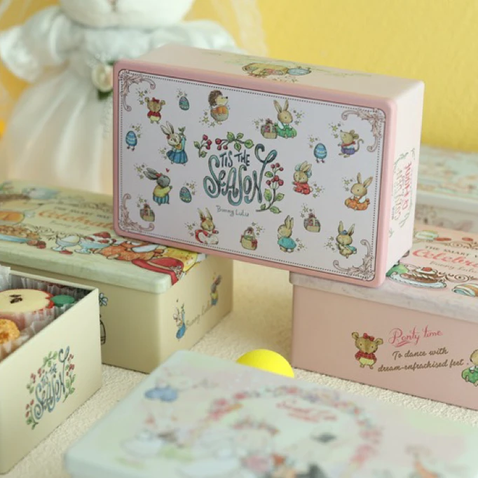 Luxury Lovely DIY Cookie Empty Storage Metal Cans Rectangular Tin