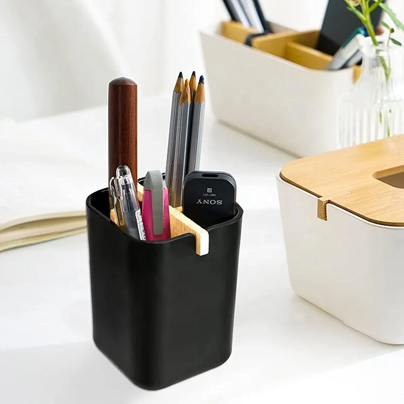 Многофункциональный настольный держатель для карандашей из натурального бамбука, коробка для хранения, чашка для офисных маркеров, ручек