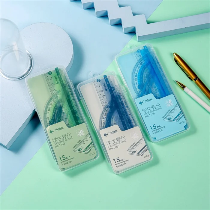 Have stock Ready to ship 4 piece Measuring Tools rulers for school supplies ruler set stationery in bulk plastic ruler set