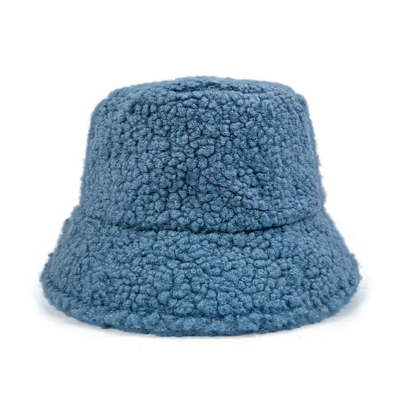 OEM Wholesale Bare board lambswool plush padded warm solid color outdoor sunscreen customized logo bucket Hat