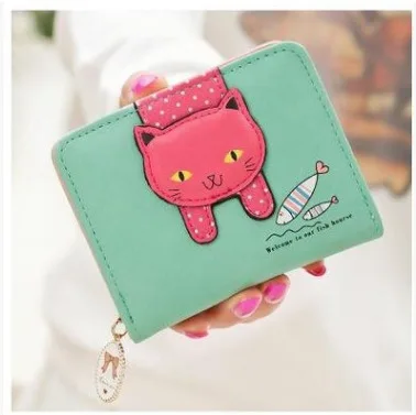 
Fashion Women Short Wallet Purse Small Zipper Girls Wallet Cat Leather Coin Purse Card Holder Money Bag 