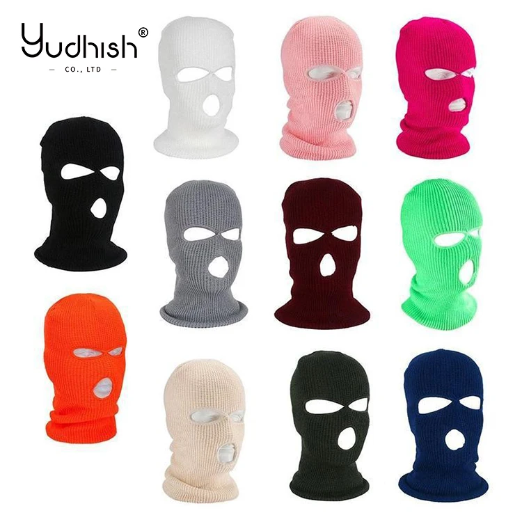 Custom Logo 3 Hole Winter Hats Outdoor Sports Full Face Cover Ski Mask Warm Knit Balaclava