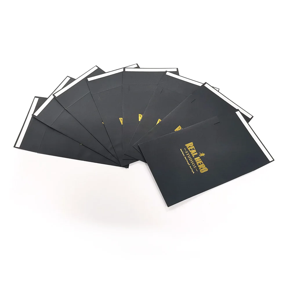 C3 C4 C5 C6 DL A7 Square Custom Glod Foil Stamping Black Envelope Business Invitation Cardboard Envelope Adhesive Strip