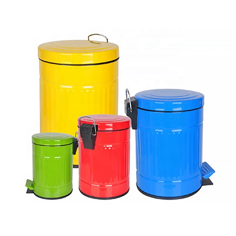 Galvanized Outdoor Waste Bin 12L-64L Round Trash Can With Lid Customized Metal Kitchen Bin