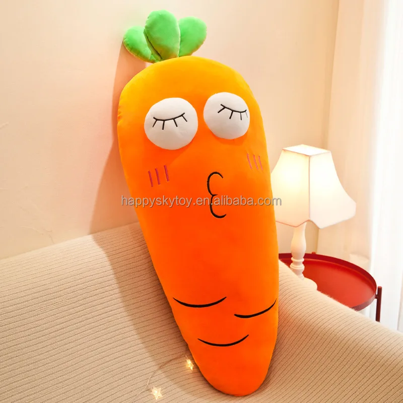 Cute Fruit Big Eyes Carrot Plush Toy Large Super Soft Clamp Leg Bed Pillow Girls Gift with Zipper Plush Pillow