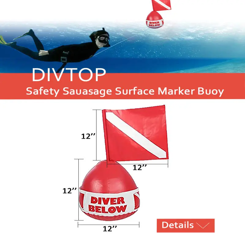 High Visible Durable Portable Diving Inflatable Float Signal Floater Buoy Bal with Dive Flag For Diving, Snorkeling