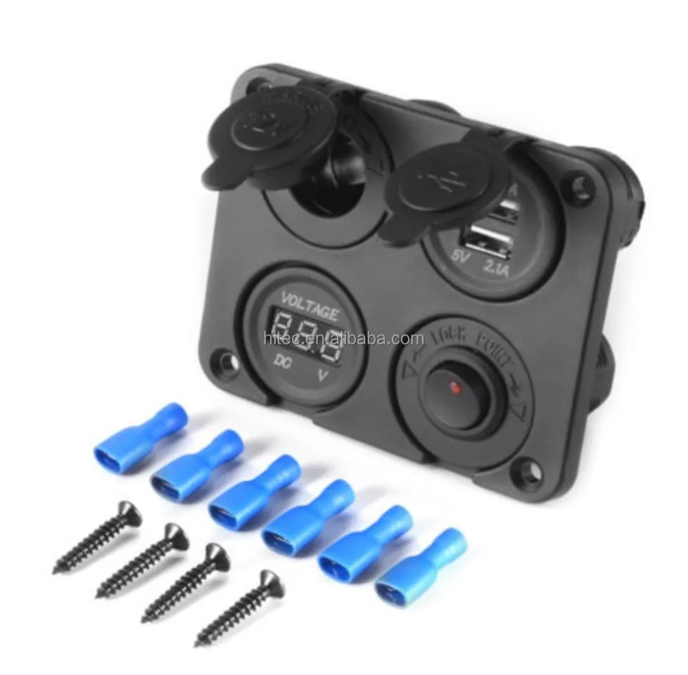 Yacht four hole panel car charger car motorcycle dual USB voltmeter cigarette lighter small switch four in one