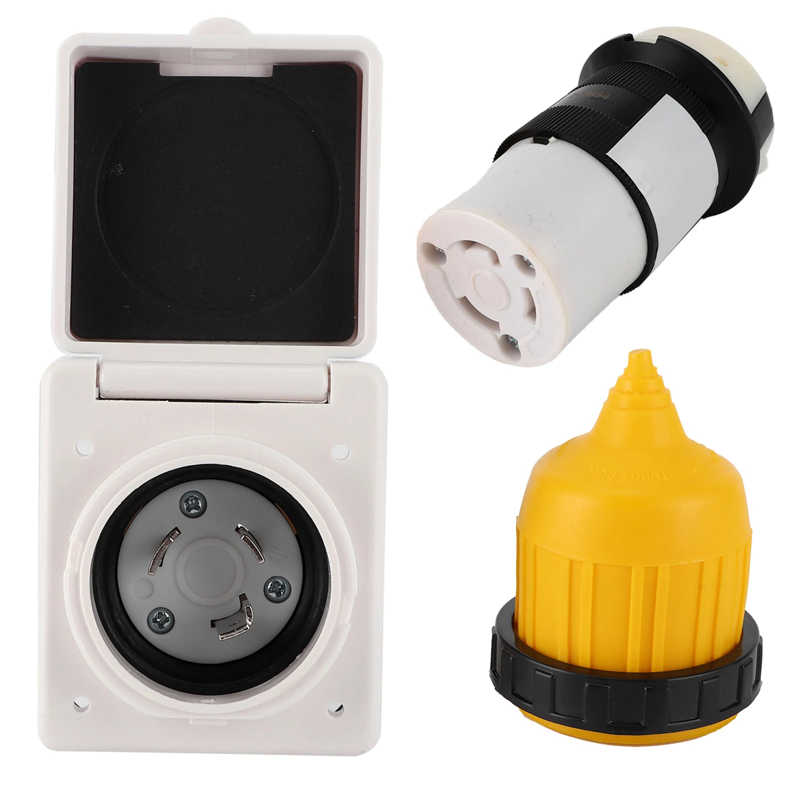 V Power Inlet Kit Cord End Connector Twist Lock US Plug with Waterproof Cover For Trailer Boat Caravan Camper Truck