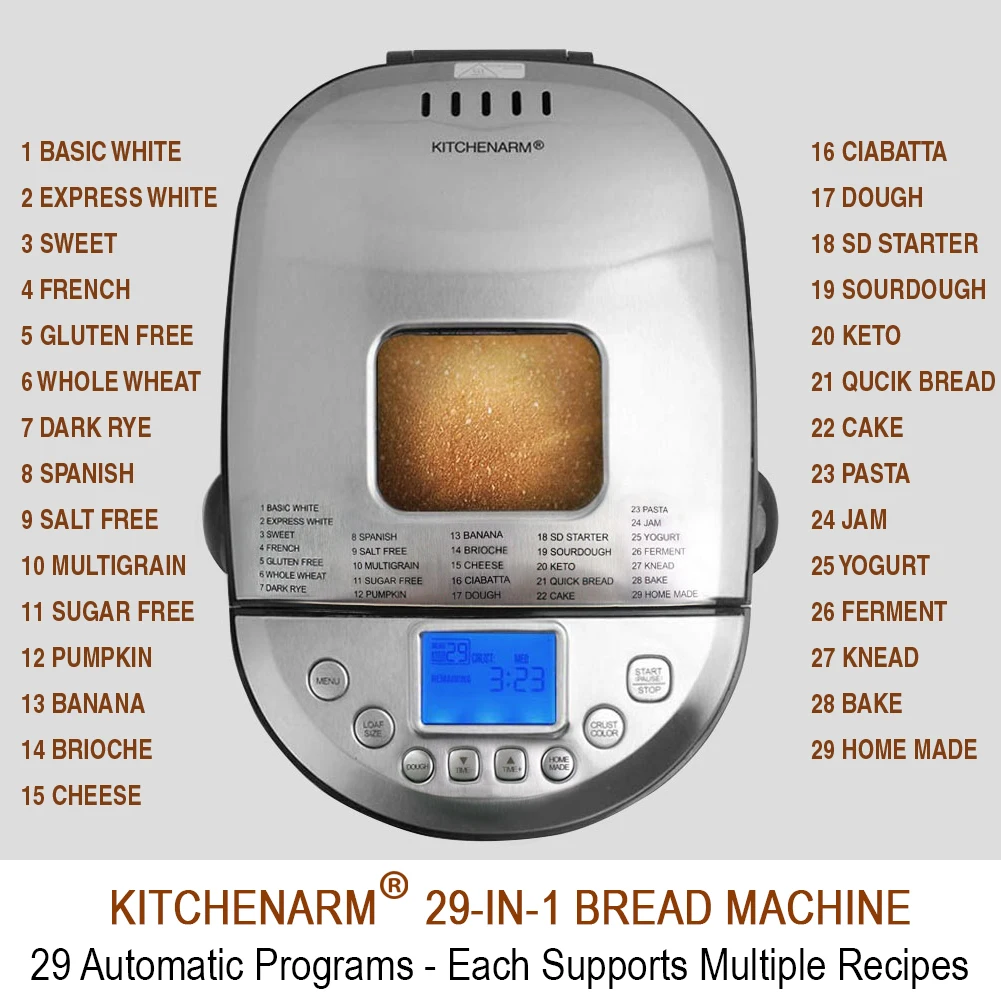 Умная хлебопечка KITCHENARM 29 в 1 с безглютеновой установкой из