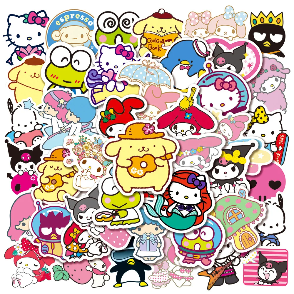 50pcs Cartoon Sanrio Posters Computer Phones Water Cups Trolley Boxes Waterproof Graffiti Stickers