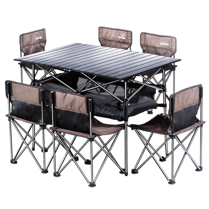 Outdoor Garden Furniture Modern Balcony Luxury Portable Folding Camping Dining Table and Chair Set for 6 Persons
