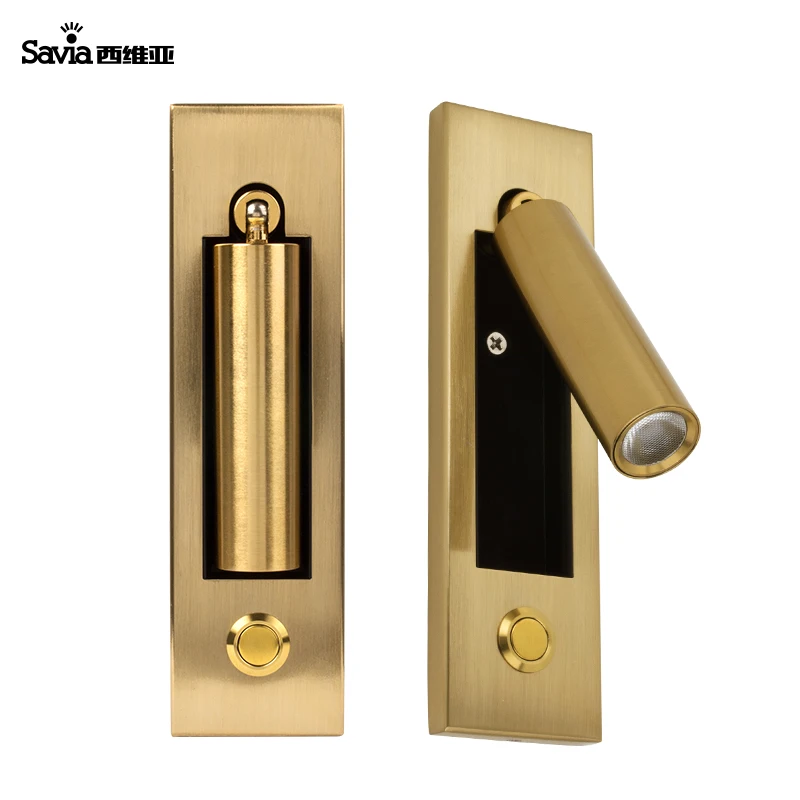 
Saiva LED COB Aluminum Alloy Brass Decorative Bedside Reading Light Wall Lamp Recessed Mount With On Off Switch For Indoor Home 