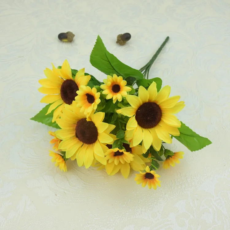 Wholesale 7 heads Sunflowers Artificial Plastic Flower Fake Bouquet for Home Decoration