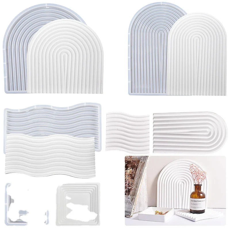 Epoxy Gum Plaster Candle Table Arch-Shaped Wave Terrace Storage Tray Silicone Mold