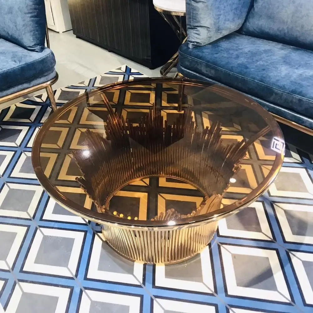 
Contemporary Luxury Visionnaire Stainless Steel Center Table Round Glass Coffee Table 