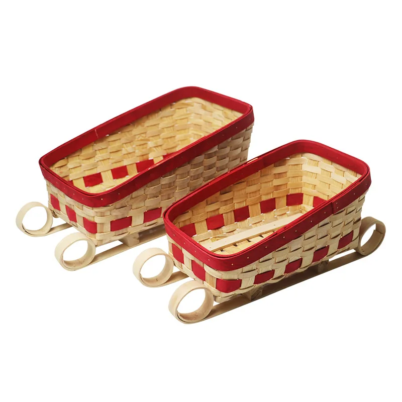 Decorative Container Wooden Basket Gift Boutique Christmas Santa Cart Basket