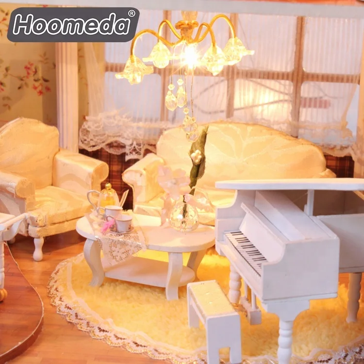 Wholesale Diy Three-Story Folding Villa Piano Lace Bed With Lamp Mini Doll House With Furniture