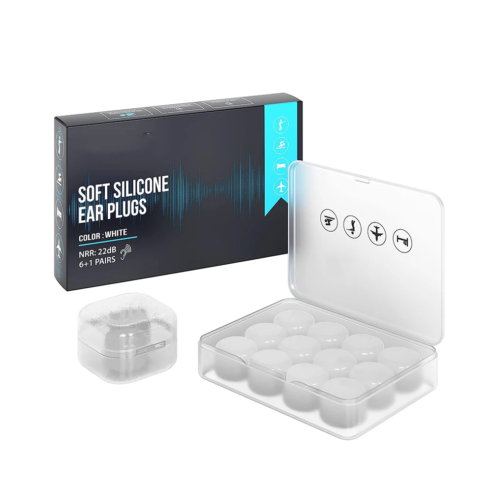 Soft Silicone  Noise Cancelling Reduction Earplugs for Swimming Travel Snoring Airplane Concert Motorcycle Musician Blue/Clear