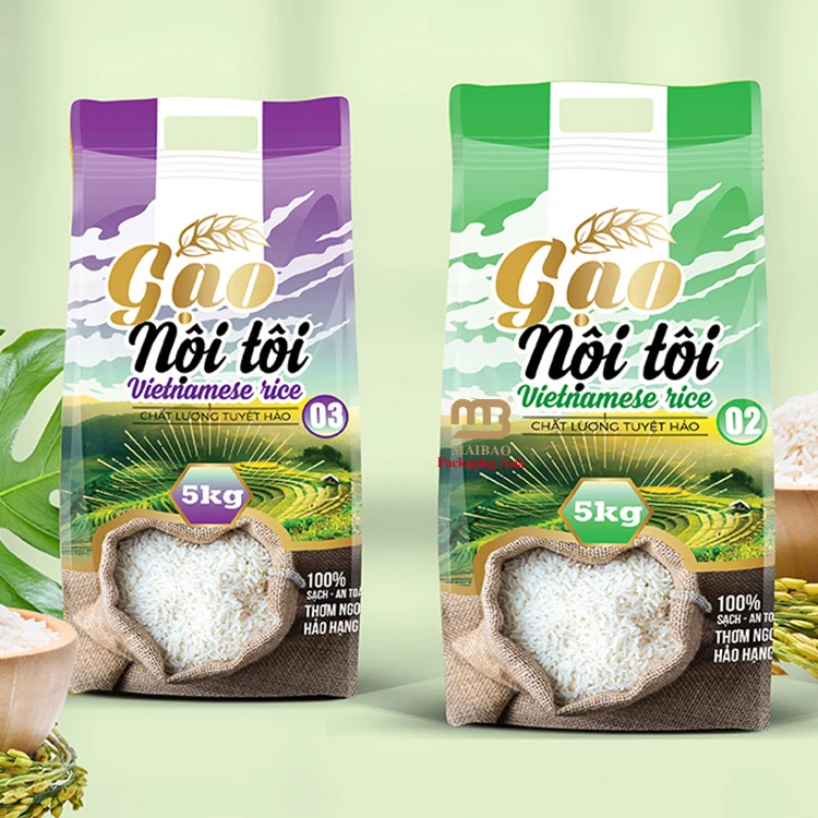Custom Rice Bags 1kg 2kg 3kg 10kg Philippine Empty 5kg Rice Packing Bags With Handle Vacuum Laminated Plastic Rice Bags 5 kg