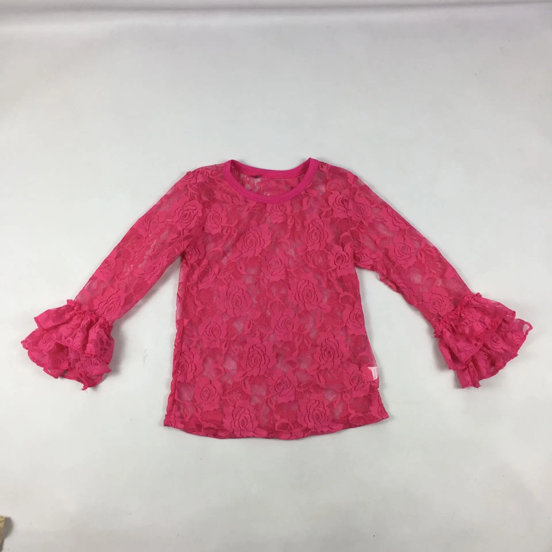 Qingli OEM colorful cardigan Tops See Through Blouse Coat Little Kids long ruffle sleeve Lace Cardigan