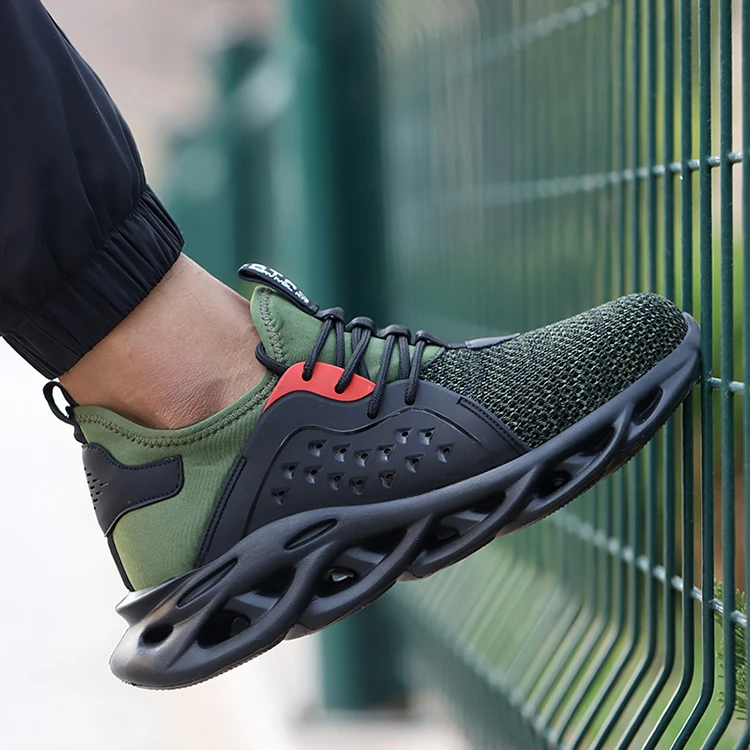 Magic strap mesh esd working shoes lady man casual anti puncture work safety steel toe cup labor jogger