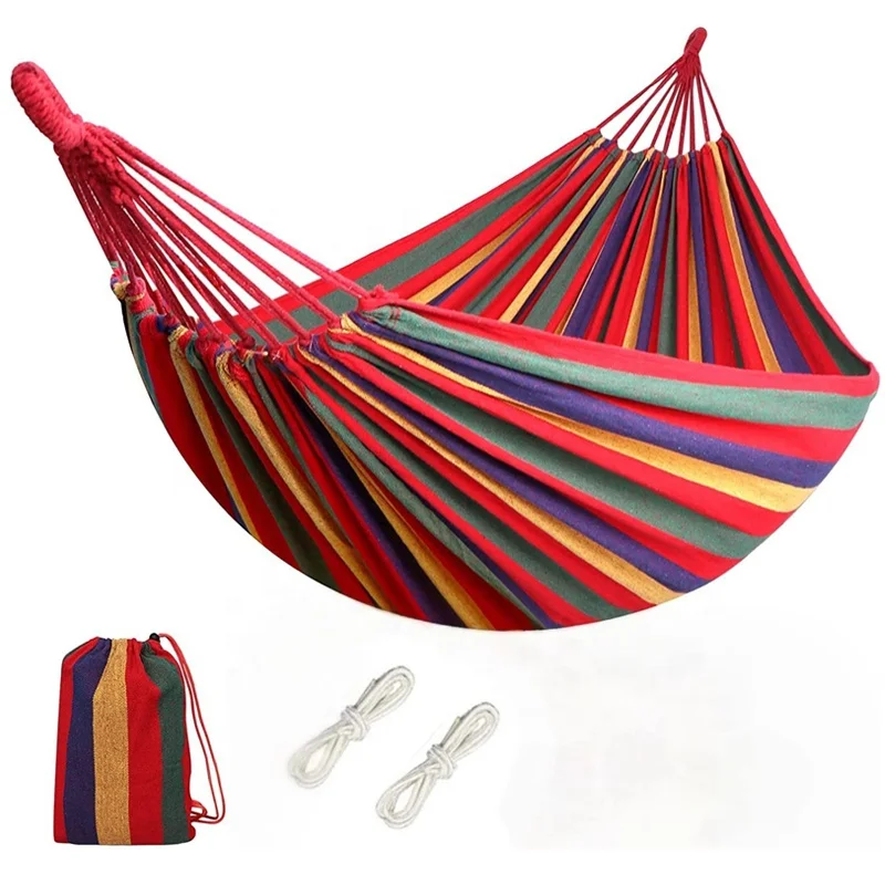Outdoor Camping Hiking Travelling Cotton Canvas Hammock Portable Lightweight Hammock Outdoor Camping Family Garden Beach Hammock